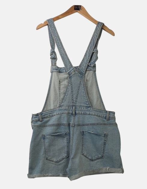 Distressed Denim Overall Shorts